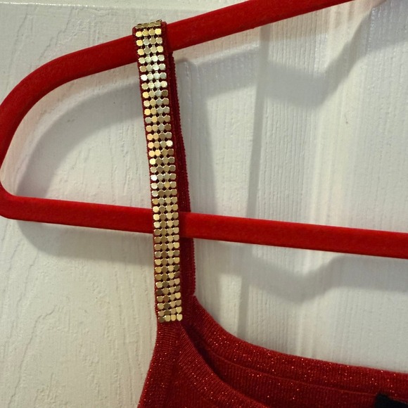 Michelle Antonelli Red Shimmer Gold Silk Blouse Tank Top Size M Holiday‎ Party - Picture 3 of 9